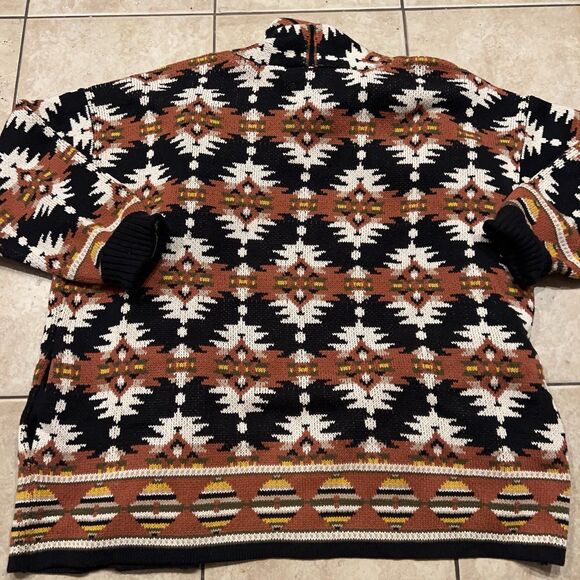 Lucky Brand Sweater Women 2X Aztec Southwestern Cardigan Shawl Collar Open Front - Picture 7 of 11